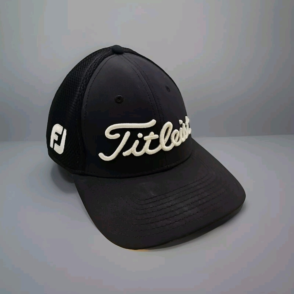 Titleist x Footjoy Tour Black Hat Cap M/Lg Pro V1 FJ White Embroidered Logo HB4